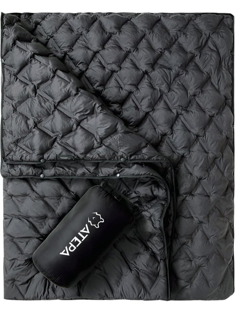 Packable Down Camping Blanket, Lightweight Outdoor Quilt, Cozy Black Travel